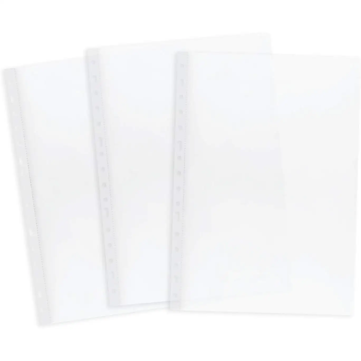 Fundas Perforadas A4 Pack 100 Unidades – Fundas Transparentes de Plástico Resistente, Tamaño Folio con Multiperforación Lateral, Acabado Transparente para Carpeta de Anillas, Oficina, Colegio y Archivo de Documentos - Imagen 2