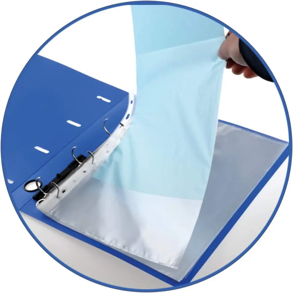 Fundas Perforadas A4 Pack 100 Unidades – Fundas Transparentes de Plástico Resistente, Tamaño Folio con Multiperforación Lateral, Acabado Transparente para Carpeta de Anillas, Oficina, Colegio y Archivo de Documentos - Imagen 4