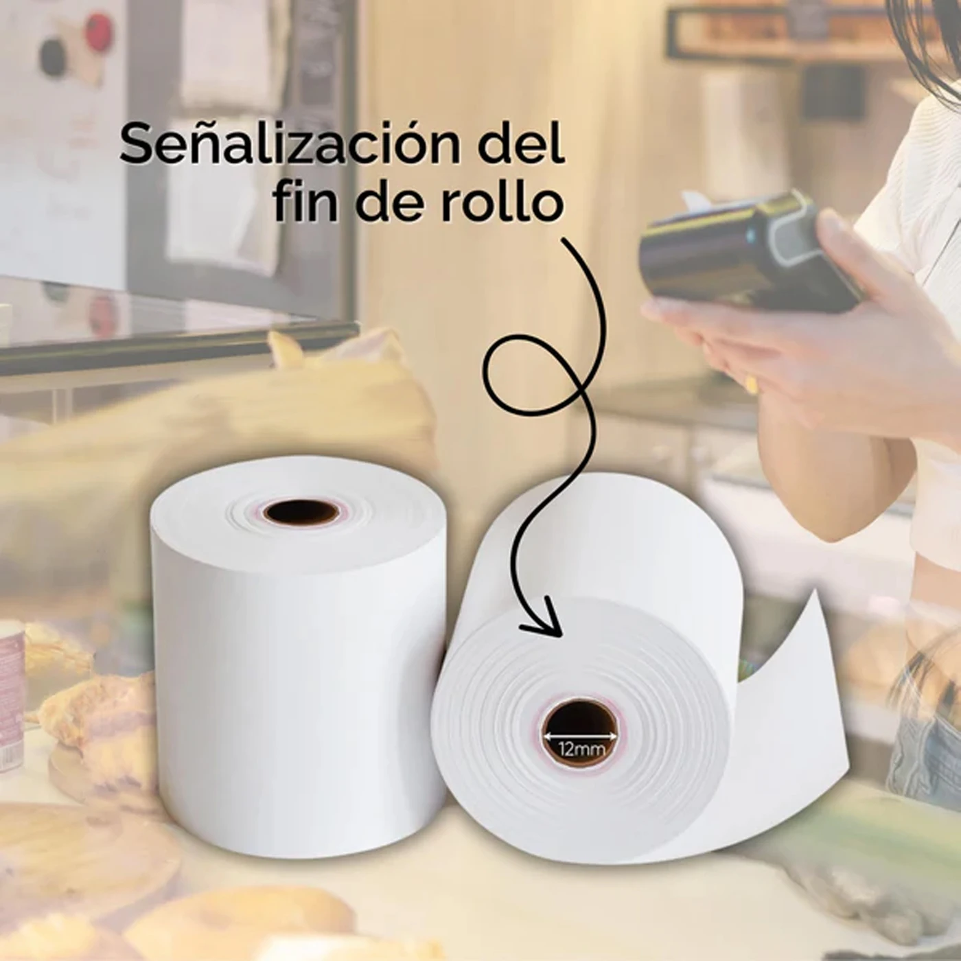 Rollos Papel Térmico 57x35x12 para todos los Datafonos pack de 10/20/30/60, TPV, Pesos, Impresoras Térmicas. Sin Bisphenol-A, Impresión de Calidad y Duradera con Banda de Advertencia. Ideal para máquinas de tarjetas de Crédito - Imagen 3