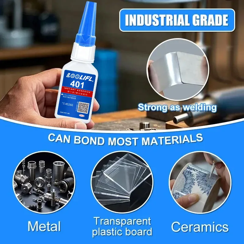 LOOLIFL 20ml 401/406 instantáneo fuerte súper pegamento universal superpegamento poderoso instantáneo para resina cerámica vidrio metálico seco rápido - Imagen 3