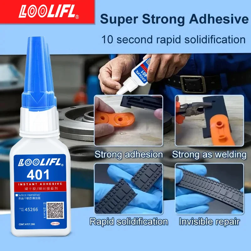 LOOLIFL 20ml 401/406 instantáneo fuerte súper pegamento universal superpegamento poderoso instantáneo para resina cerámica vidrio metálico seco rápido - Imagen 4